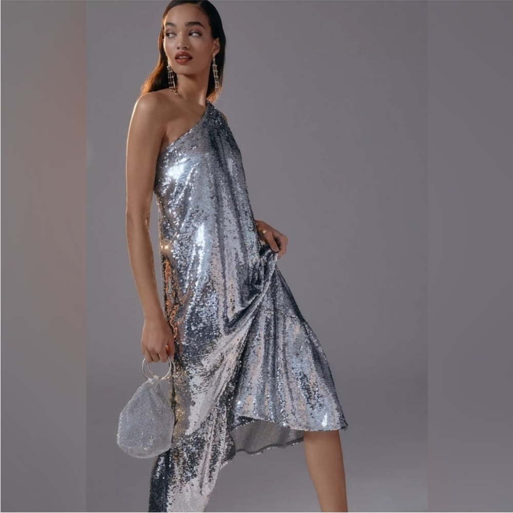 NWT Anthropologie Maeve One-Shoulder Sequin Dress - Picture 2 of 11